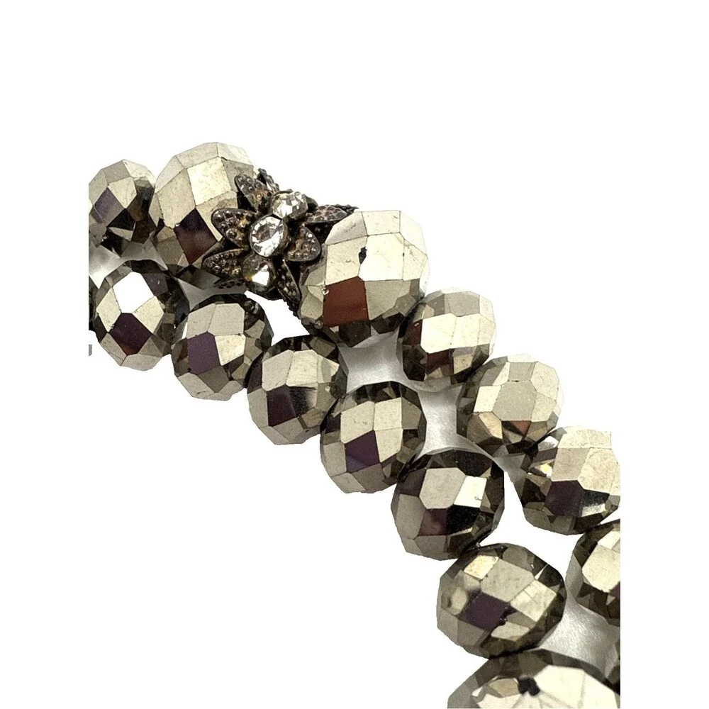 Vintage JOAN RIVERS Hematite Faceted Bead Lariat Necklace Rhinestone Accents 28